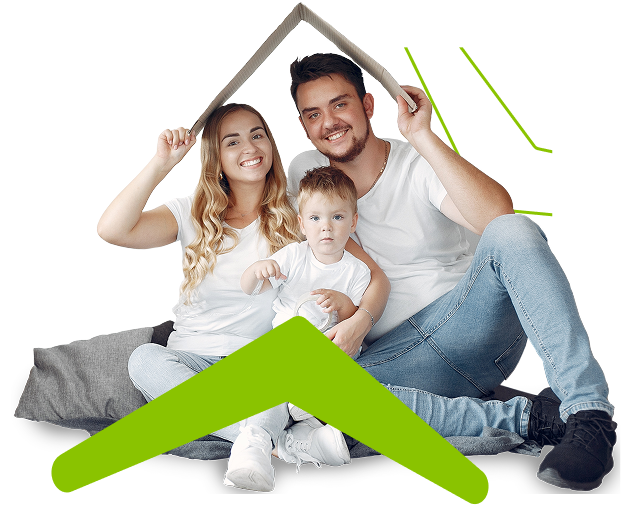 Happy family holding a symbolic roof